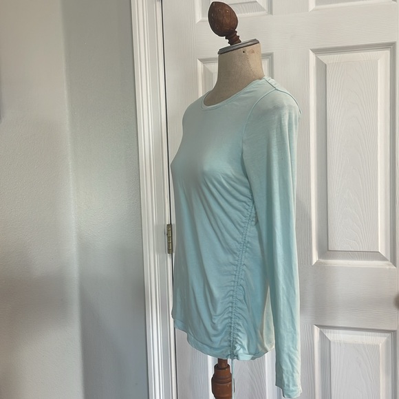 Vintage loft long sleeve top lace up side layered green white cotton stretch L - Picture 6 of 10